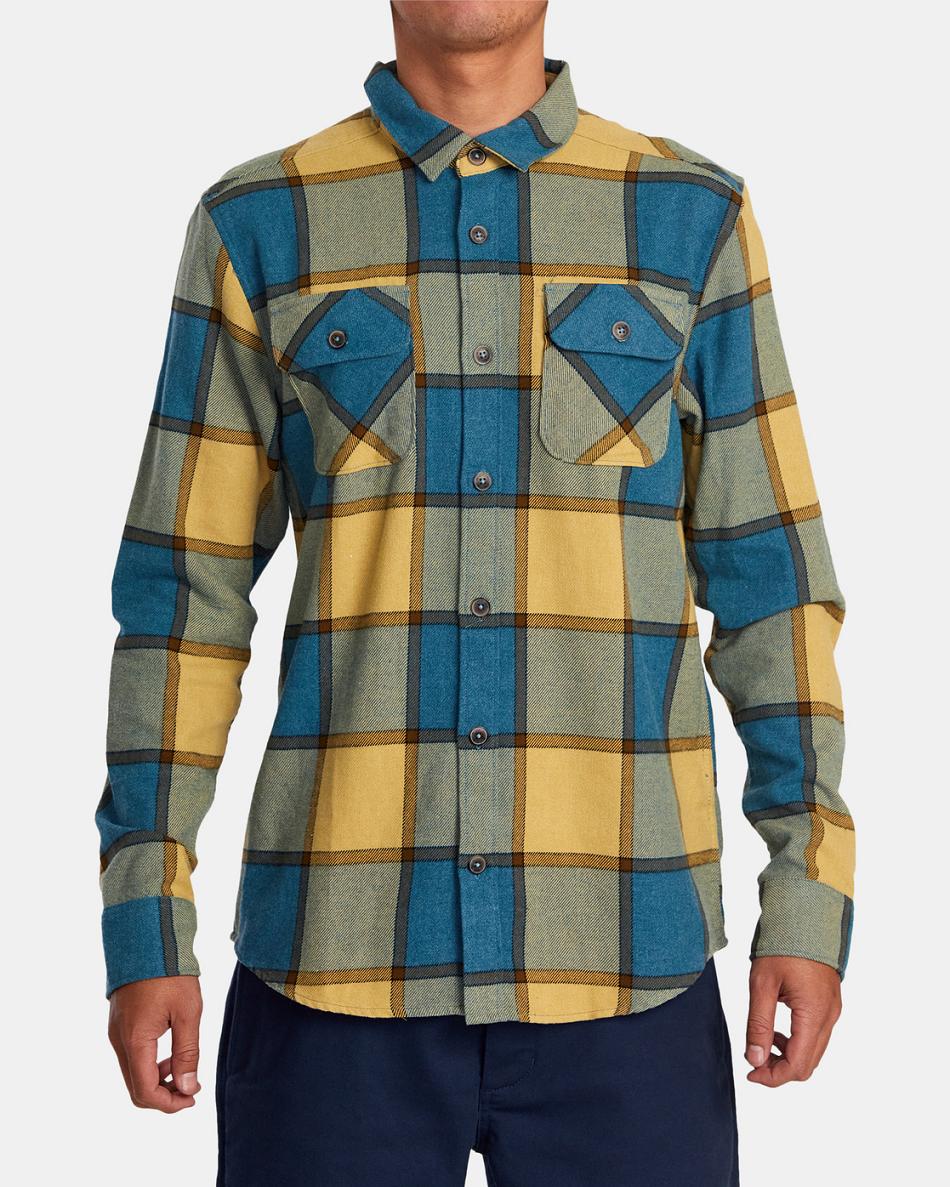 T shirts Rvca Trabajo Flannel Long Sleeve Hombre Marsh | ECOHC95547