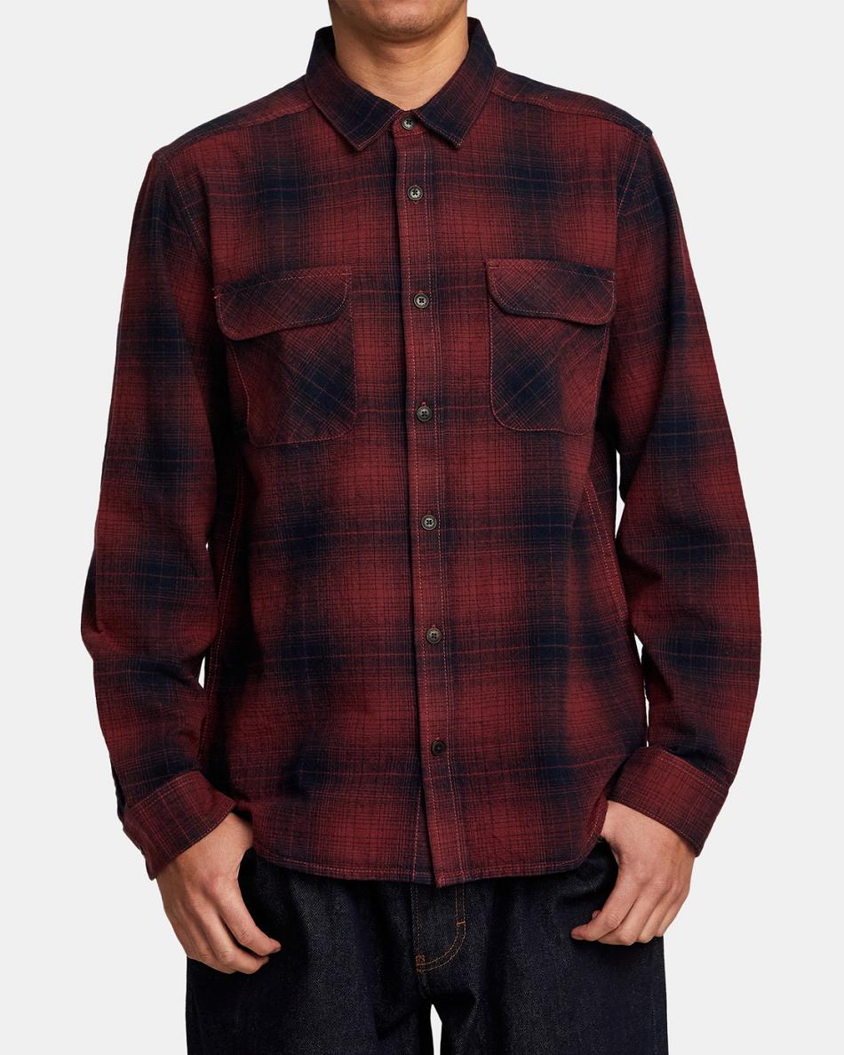 T shirts Rvca Vesuvio Long Sleeve Flannel Hombre Rojas | COXMI24380