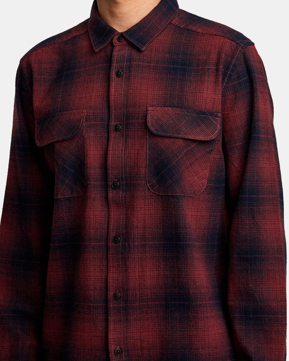 T shirts Rvca Vesuvio Long Sleeve Flannel Hombre Rojas | COXMI24380