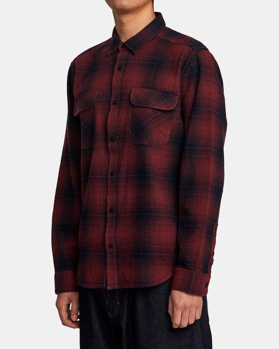 T shirts Rvca Vesuvio Long Sleeve Flannel Hombre Rojas | COXMI24380