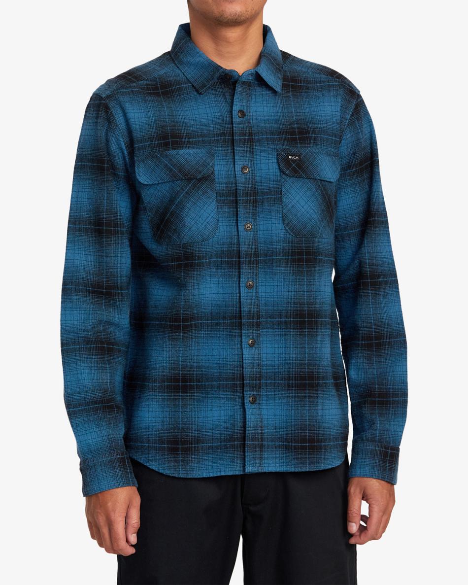 T shirts Rvca Vesuvio Long Sleeve Flannel Hombre Verde Menta | XCOBH46534