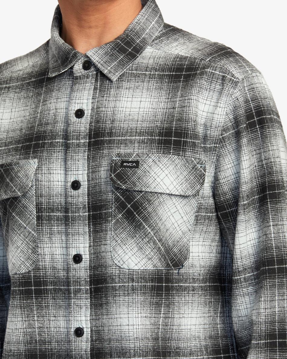 T shirts Rvca Vesuvio Long Sleeve Flannel Hombre Verde | YCOVQ89999