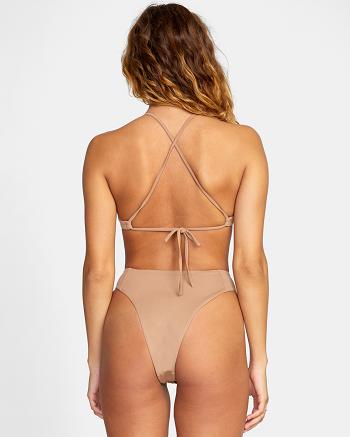 Abajo De Bikini Rvca Solid High Rise Cheeky Mujer Wood | COCVG62202