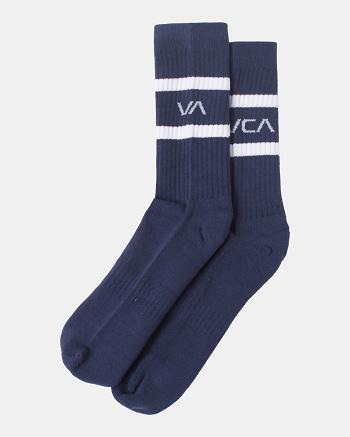 Calcetines Rvca 2 Pack A Rayas Crew Hombre Denim | XCOGW30951