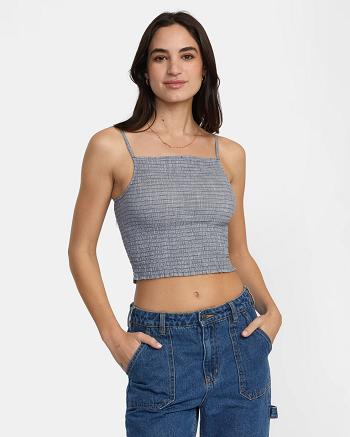 Camiseta Tirantes Rvca Houndstooth Revival Cropped Mujer Azules Gris | COCVG31074