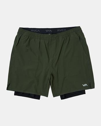 Pantalones Cortos Para Correr Rvca Yogger Train 2-In-1 Elastic Hombre Verde Oliva Oscuro | YCOGT20693