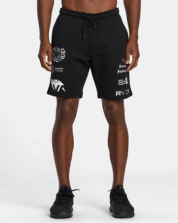 Pantalones Cortos Rvca Deporte 19 Sports Sweat Hombre Black/White | TCOWZ27603