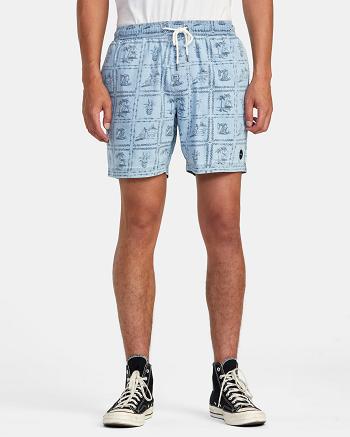 Pantalones Cortos Rvca Escape Chambray Elasticized Hombre Washed Denim | ZCONQ66853