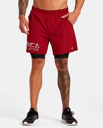 Pantalones Cortos Rvca Yogger Train 2-In-1 Elastic Workout 17 Hombre Cardinal | FCOUI72581