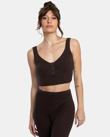 Ropa De Casa Rvca Swerve Henley Rib Knit Crop Top Mujer Java | COICD16795