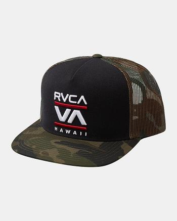 Sombreros Rvca Hawaii Stacked Trucker Hombre Negras | GCOEC58529