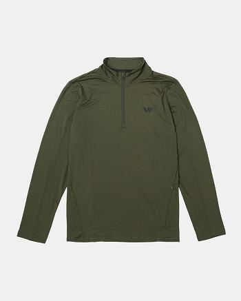 Sudadera Con Capucha Rvca Deporte Vent Half-Zip Pullover Hombre Verde Oliva Oscuro | COZPD51939