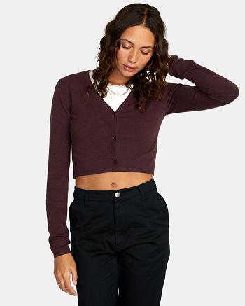 Suéteres Rvca School Dance Cropped Cardigan Mujer Espresso | COQAV76409