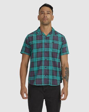 T shirts Rvca Barbed Plaid Corta Sleeve Hombre Teal | COQCS28701