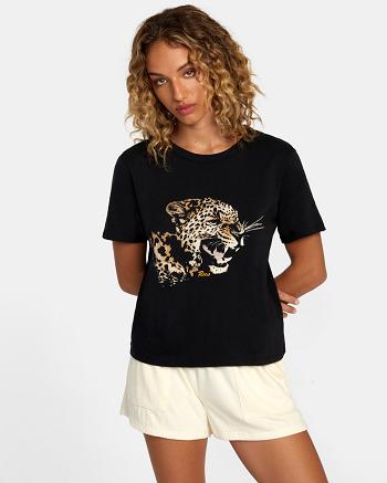 T shirts Rvca Big Cat Boxy Mujer Negras | COQAV63502