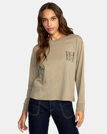 T shirts Rvca Doomsday Long Sleeve Mujer Kaki Oscuro | COJZR34679