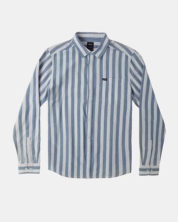 T shirts Rvca Harbour Long Sleeve Hombre Denim Stripe | ACOWC86102