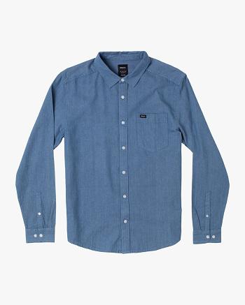 T shirts Rvca Harbour Long Sleeve Hombre Denim | GCOEC96861