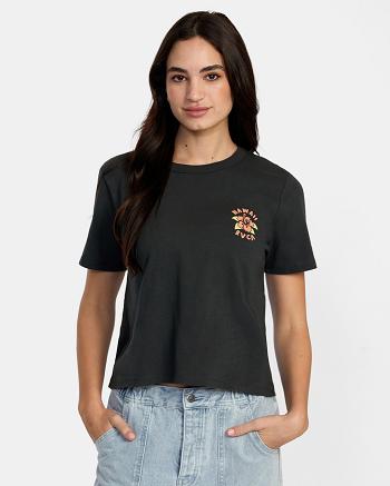 T shirts Rvca Hibiscus Hawaii Mujer Negras | COZPD14566