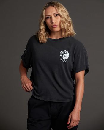 T shirts Rvca Mister Cartoon Yin Yang Estampadas Mujer Negras | SCONY60235