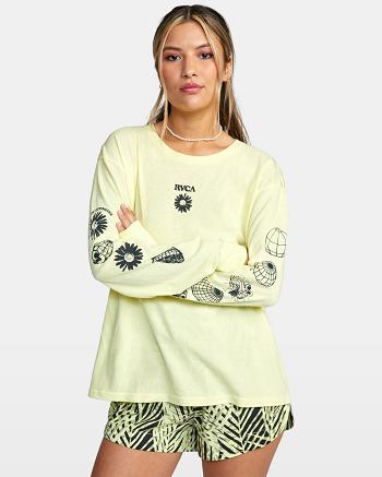 T shirts Rvca Pet Cactus Long Sleeve Mujer Amarillo | COEAH39472