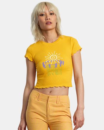 T shirts Rvca Sun Worship Classmate Mujer Citrus | YCOVQ30094