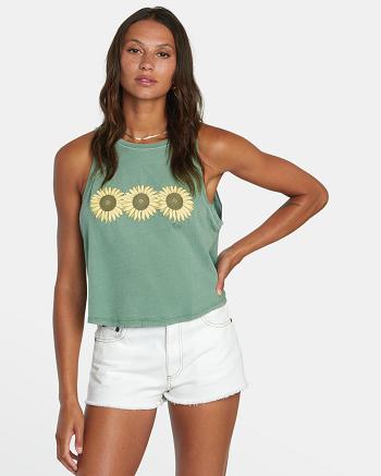 T shirts Rvca Sunflower Tank Top Mujer Verde Menta | COEAH37448