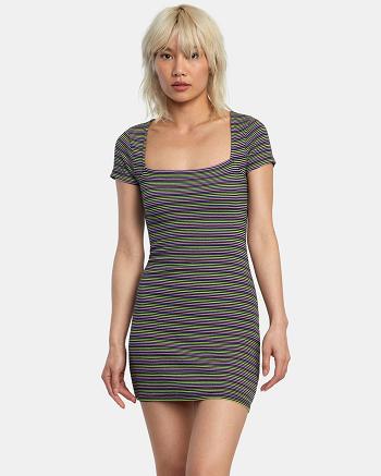 Vestido Rvca Partition Rib Knit Mujer Negras | COQAV60456